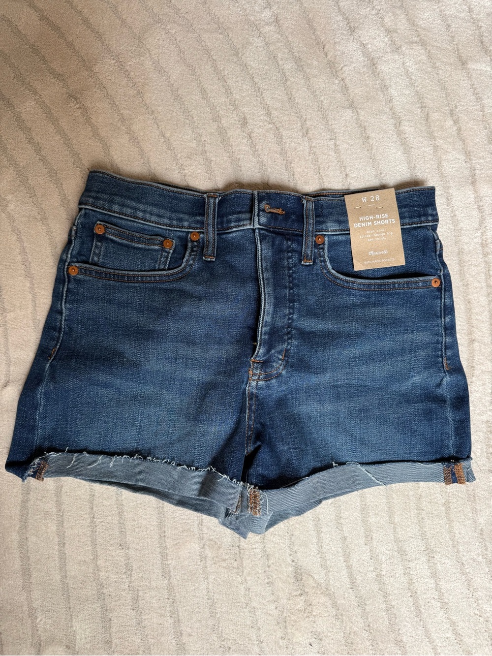 Madewell Dark Blue High-Rise Raw-Hem Jean Shorts